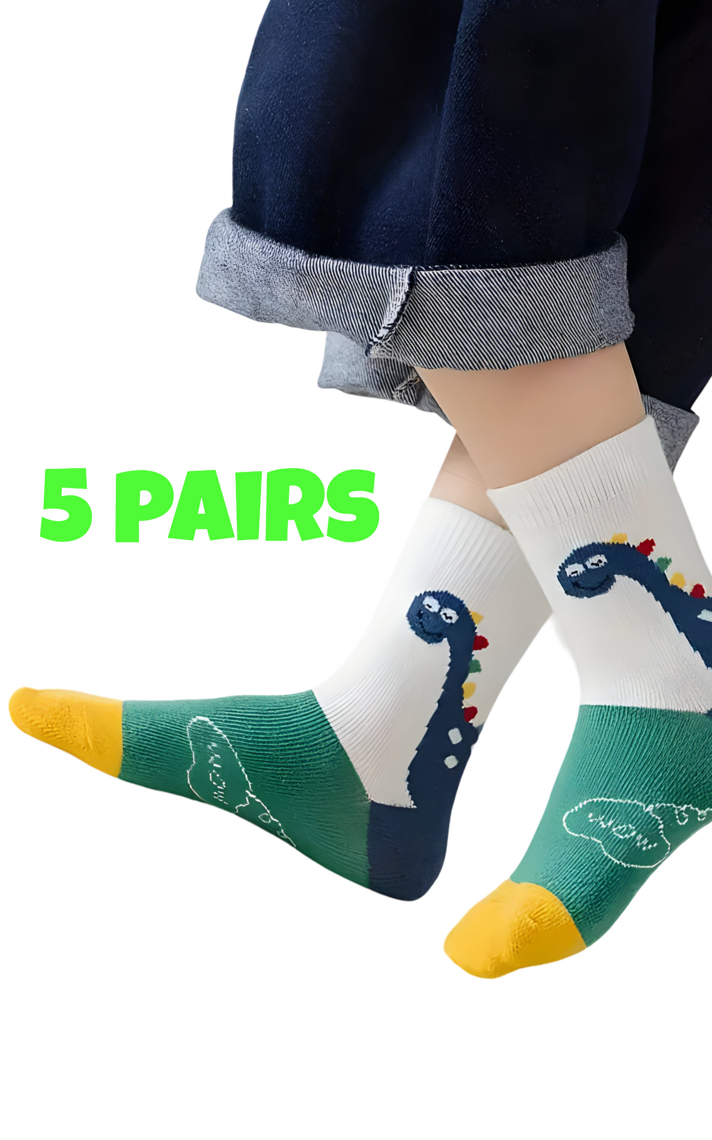 5 Pairs Cute Kids Dino Sock - Merch And Co