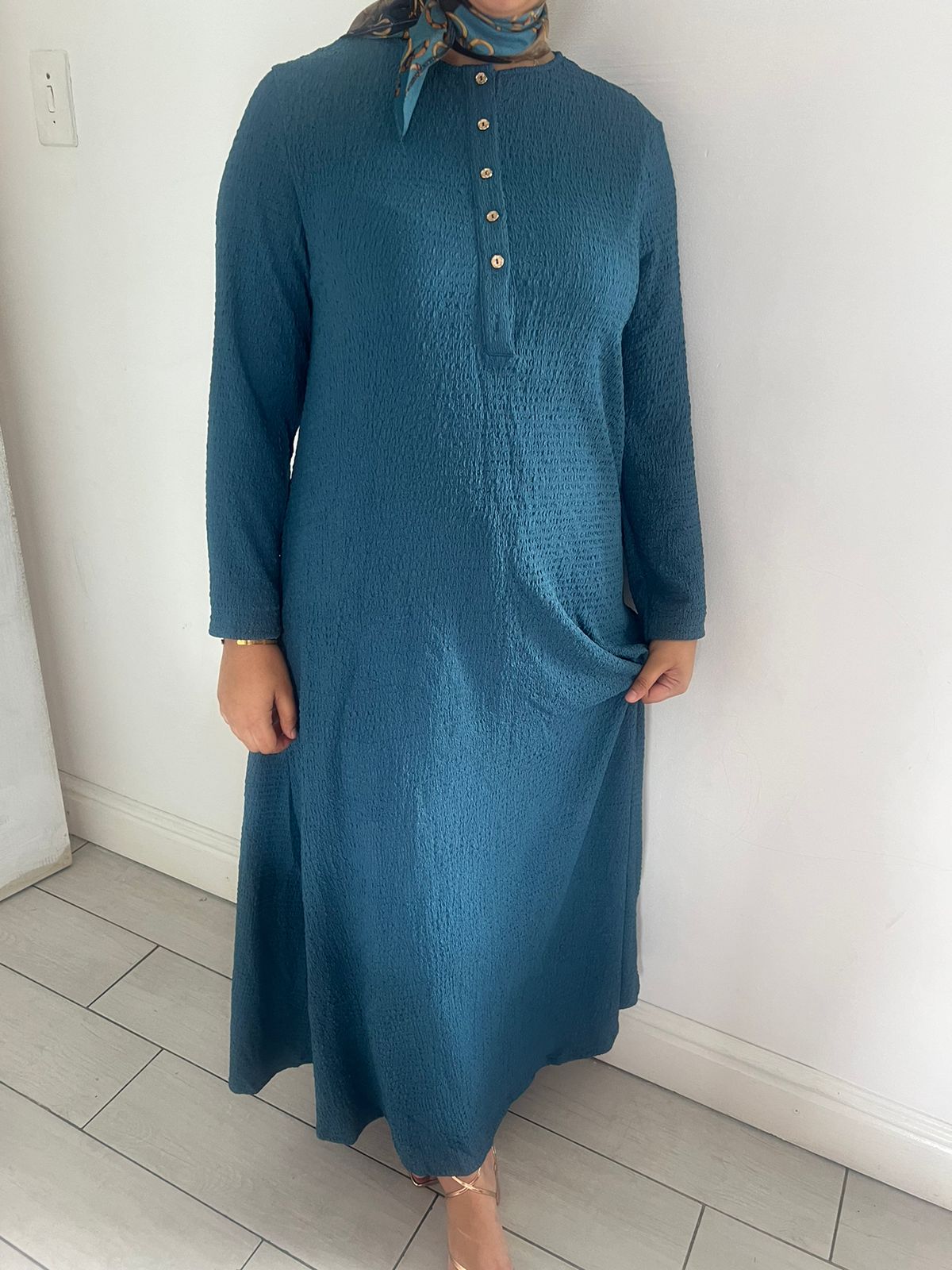 Ladies Modest long Teal dress - Merch And Co