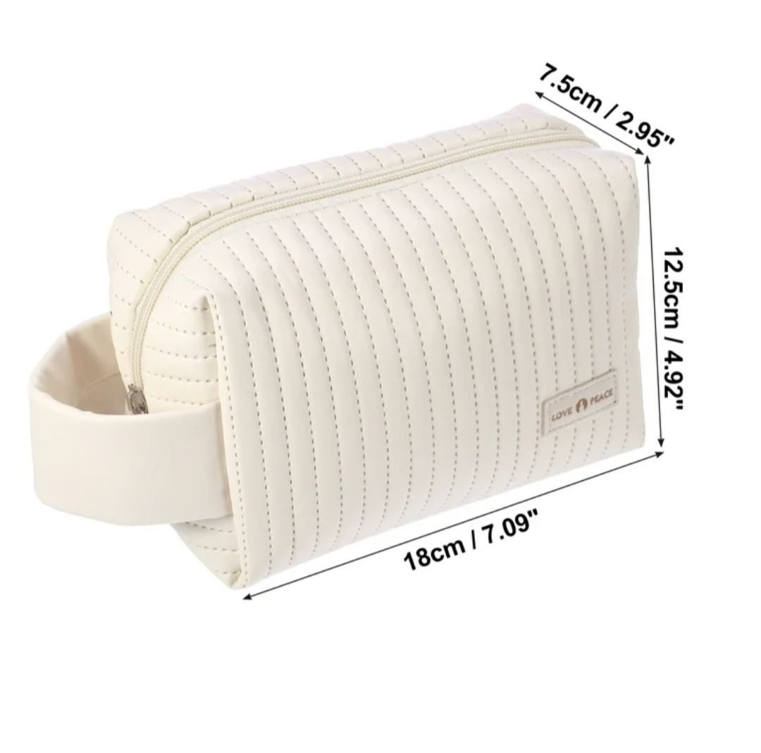 Striped PU Leather Zipper Cosmetic Pouch - Merch And Co