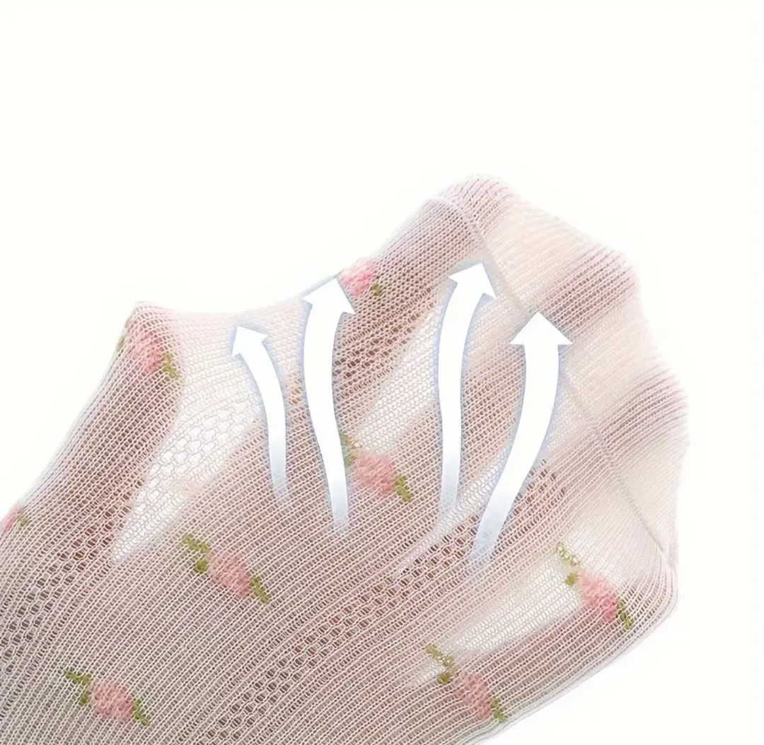 5 pairs girls bow knot socks breathable thin mesh knit floral pattern summer crew socks