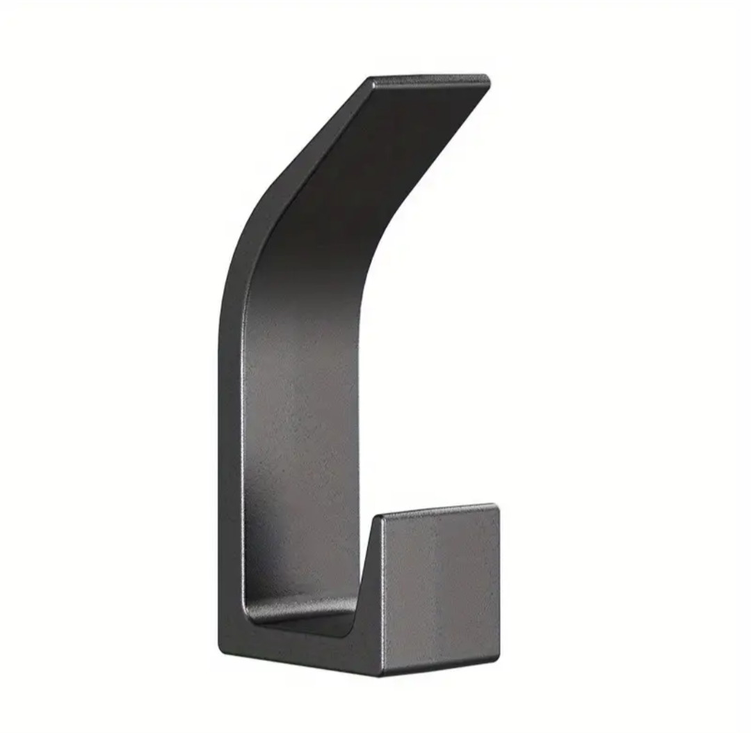 Set of 5 black punch free hooks for wall hanging and storage in kitchen, bedroom, and bathroom.