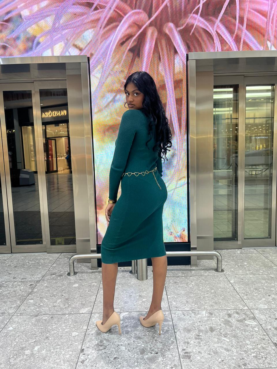 Green Ribbed Bodycon Dress - Merch And Co