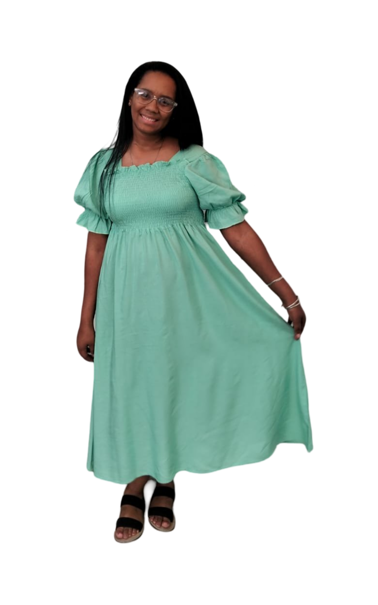 Ladies Mint Puff sleeve dress - Merch And Co