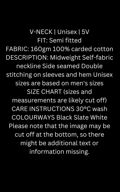 Unisex V-Neck Cotton T-Shirt, Semi-Fitted, 160gm, Black Melange White.