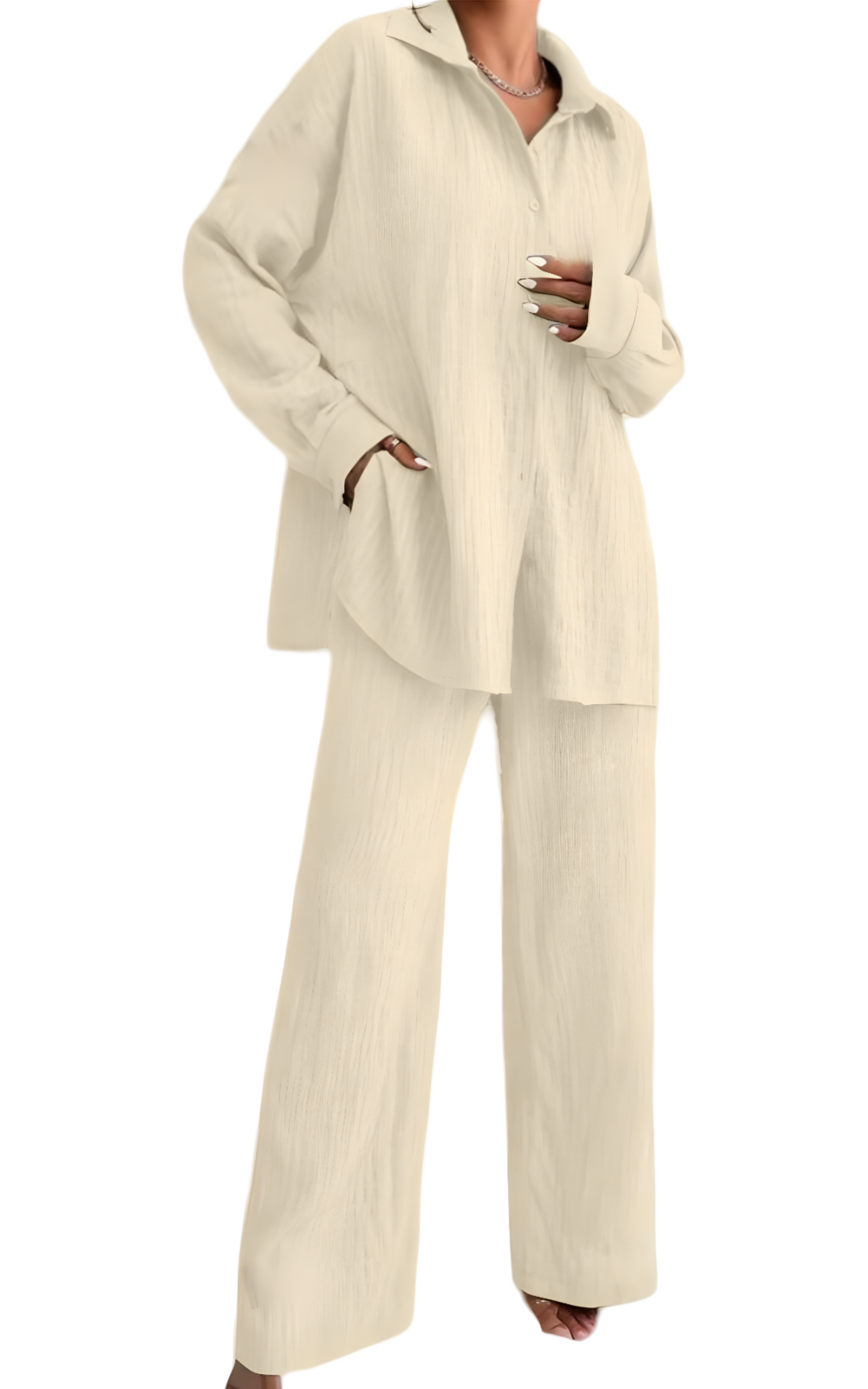 Drop Shoulder Shirt and Wide Leg Pants Set - Merch And Co 