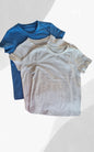 Boys 3 pack of 100% cotton t-shirts in blue, grey melange, and white