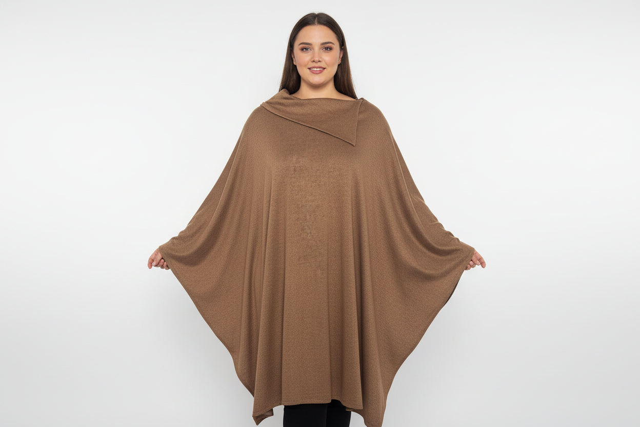 Brown Asymmetrical Poncho Top