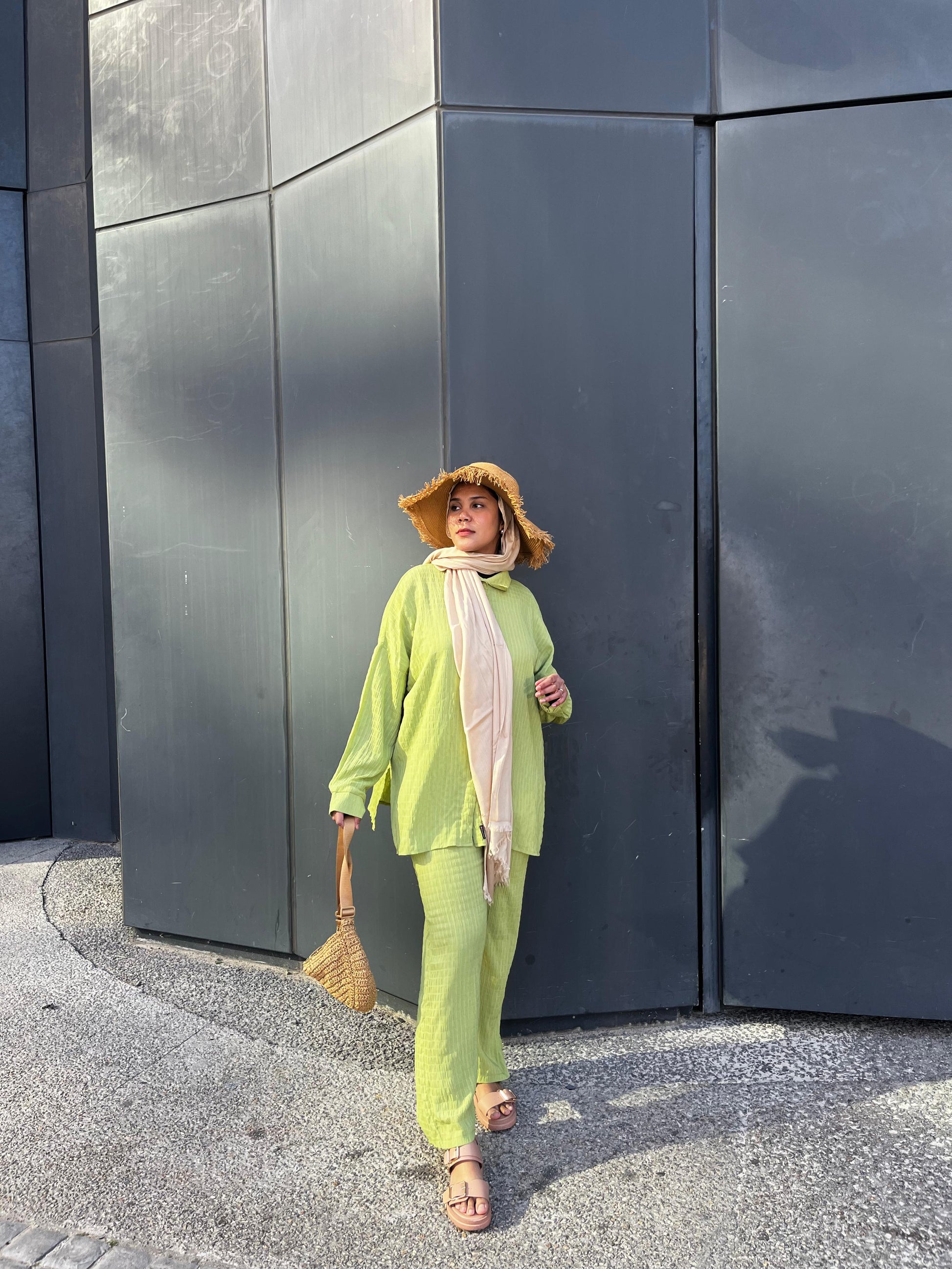Drop Shoulder Shirt and Wide Leg Pants Set - Merch And Co 