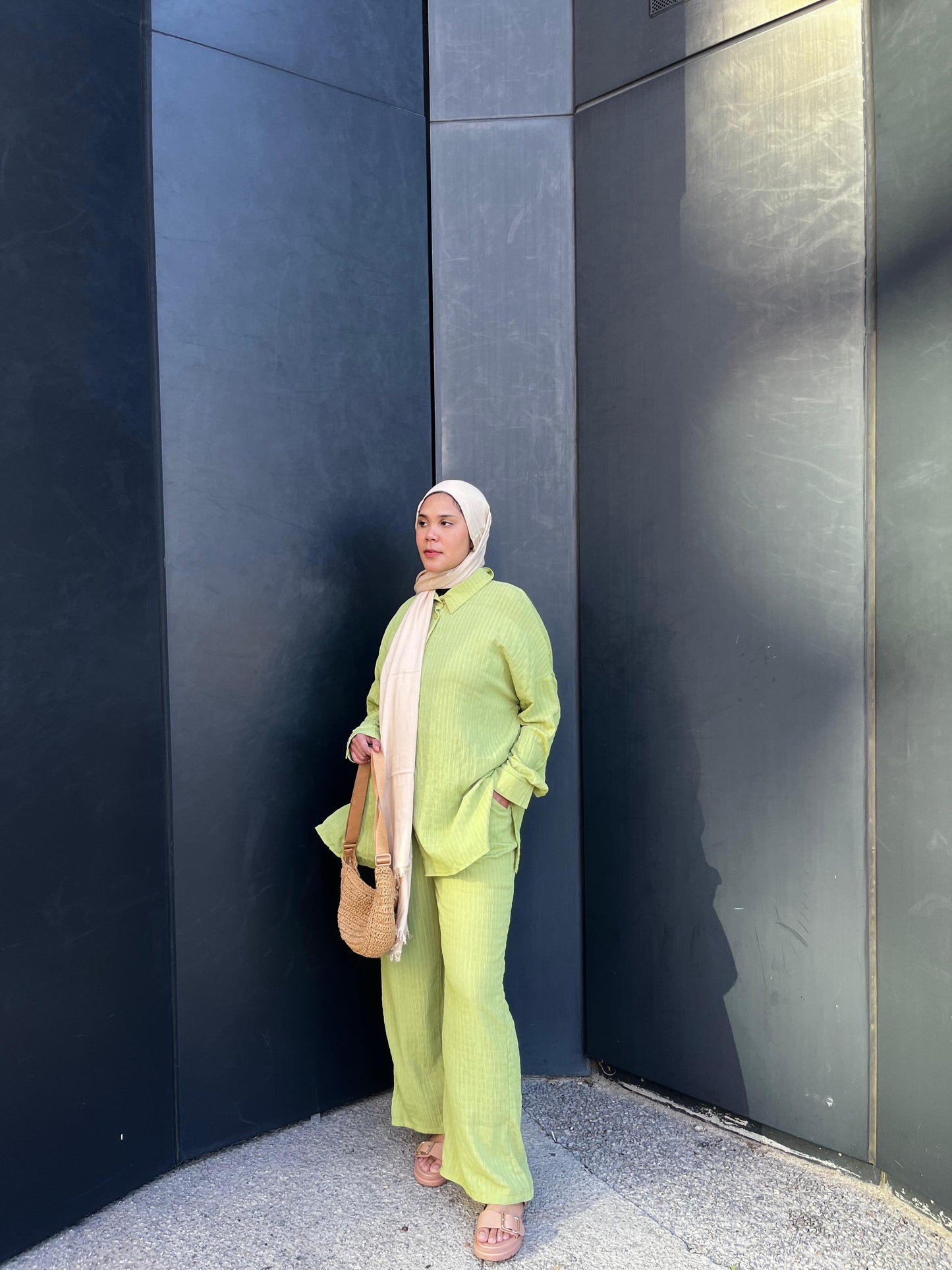 Drop Shoulder Shirt and Wide Leg Pants Set - Merch And Co 