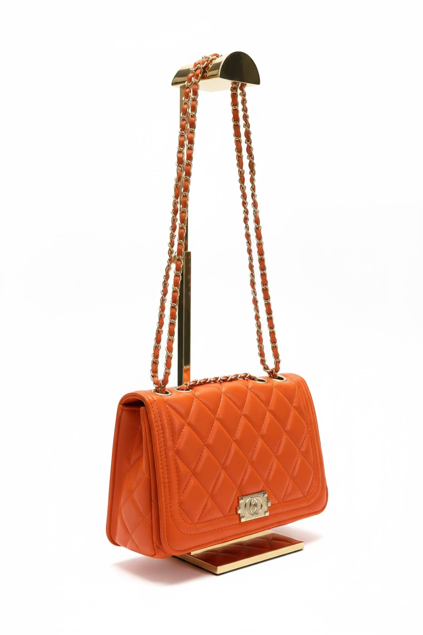 Quilted Chain Shoulder Bag – Burnt Orange