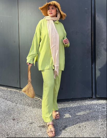 Drop Shoulder Shirt and Wide Leg Pants Set - Merch And Co 