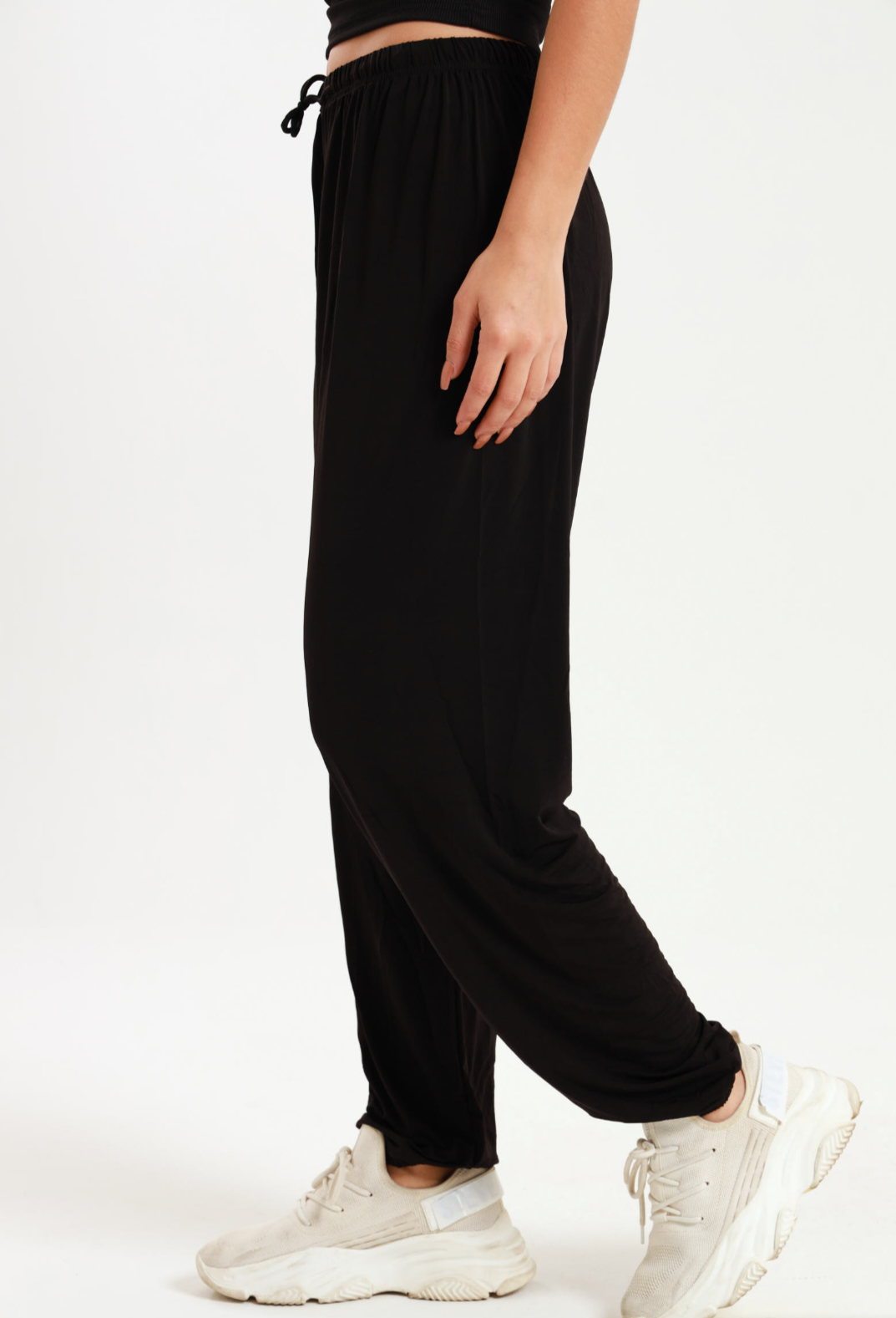 Casual Black Harem Wide Leg Pants with Elastic Waistband